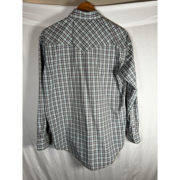 Panhandle Rough Stock M Blue Check Pearl Snap Buttons Western button down - Picture 8 of 8